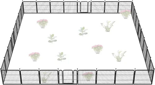 Vista 46 de FXW Valla de jardín al aire libre para el patio, 17 pulgadas de alto x 29.3 pies de largo, barrera de metal resistente para animales, para perros