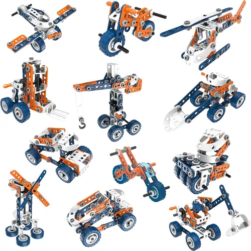 Vista 6 de Mobius - Juego de construcción STEM 12 en 1, 152 piezas, juguete de Naranja y azul - 12 en 1 - 152 piezas