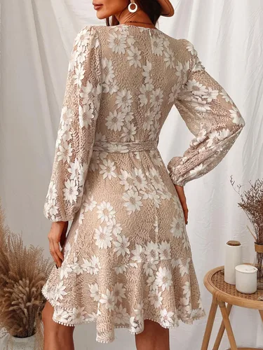Vista 2 de CUPSHE Vestido de invierno con mangas de burbujas con borlas y cinturón para mujer