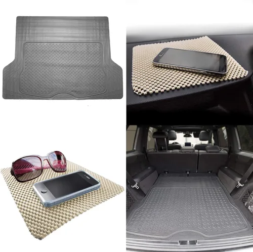 Vista 3 de TLH Tapete de carga de color beige recortable para maletero de coche con almohadilla de tablero beige, alfombrilla de carga de goma de ajuste