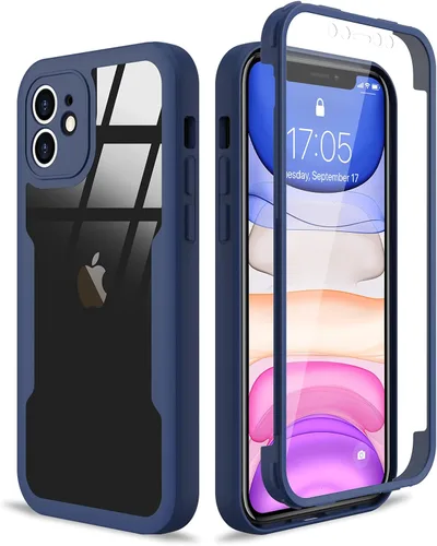 Vista 10 de Funda compatible con iPhone 11, diseño transparente de cuerpo completo con protector de pantalla integrado, a prueba de golpes, antiarañazos, Negro
