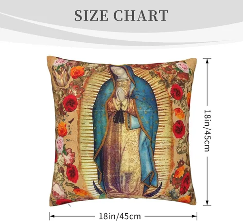 Vista 2 de Fundas de almohada de Nuestra Señora de Guadalupe Virgen María de Navidad, funda de almohada cuadrada novedosa decorativa para el hogar, dormitorio