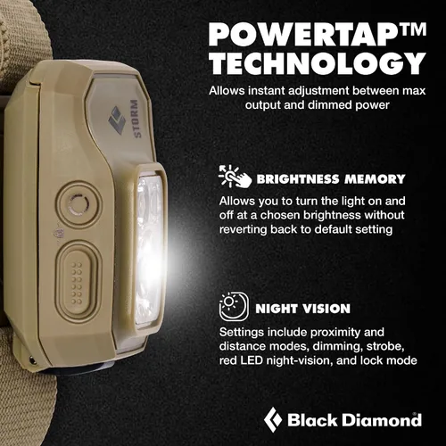 Vista 3 de BLACK DIAMOND Storm 450 Linterna de Cabeza Flujo Luminoso de 450 Lúmenes Impermeable y Ajustable Funciona con 3 Pilas AAA