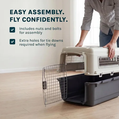 Vista 9 de SportPet Designs Perreras de plástico, Jaulas de viaje para perro, de plástico con ruedas, aprobadas para aerolínea, con puerta de alambre