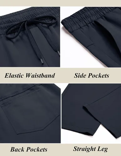 Vista 5 de COOFANDY Pantalones casuales con cordón para hombre, ajuste regular, cintura elástica, algodón básico, pierna recta, pantalones cargo