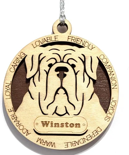 Vista 4 de Adorno de Navidad personalizado para perro Cavalier King Charles Spaniel, redondo de 3 pulgadas, madera cortada con láser de 2 capas, nombre y texto