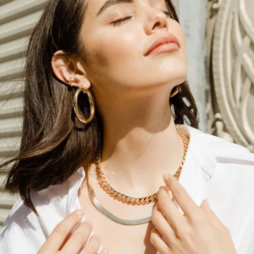 Vista 3 de BMMYE Aretes de aro de plata de ley para mujer, aretes de aro ovalados, ligeros, dorados, gruesos, hipoalergénicos, doradosplateados, para mujer