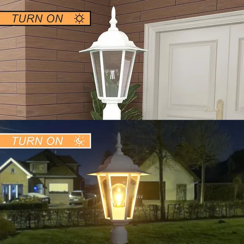 Vista 8 de Luces de poste para exteriores, lámpara de poste con enchufe E26, linterna exterior blanca con pantalla de vidrio transparente, iluminación exterior