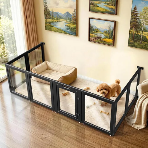 Vista 42 de FXW AuraSpace - Cerca acrílica para perros pequeños, para interiores, 24 pulgadas, 2 paneles, incluye 1 puerta y 1 panel, color negro