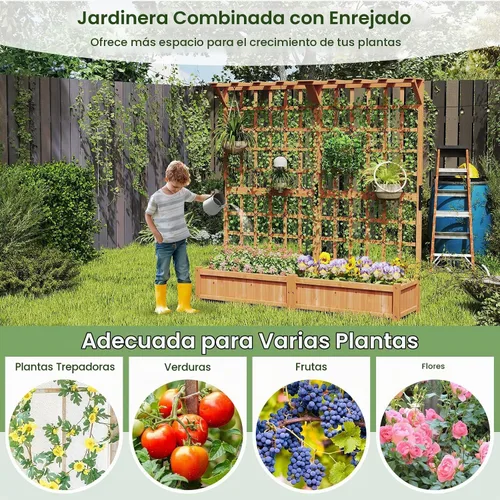 Vista 9 de HAPPYGRILL Cama de jardín elevada de 71 pulgadas con enrejado y 2 techos