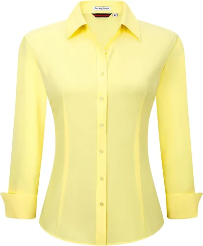 Vista 23 de Esabel.C - Camisa de trabajo con botones de manga larga para mujer, elástica, corte regular