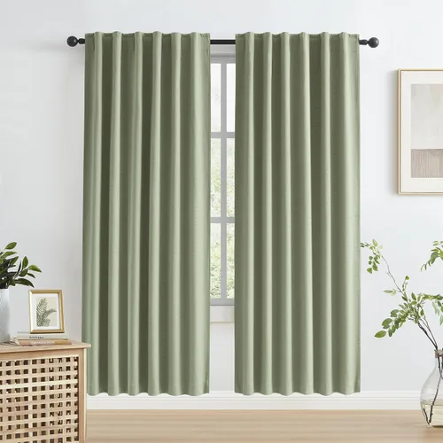 Vista 90 de KEQIAOSUOCAI - Cortinas opacas naturales de 108 pulgadas de largo, cortinas modernas con pestaña trasera, paneles plisados para sistema de cortina