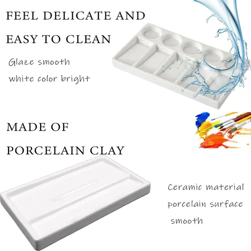 Vista 3 de Bandeja de paleta de acuarela de 10 pozos rectángulo blanco de cerámica para artista, paleta de pintura de acuarela de porcelana para acuarela