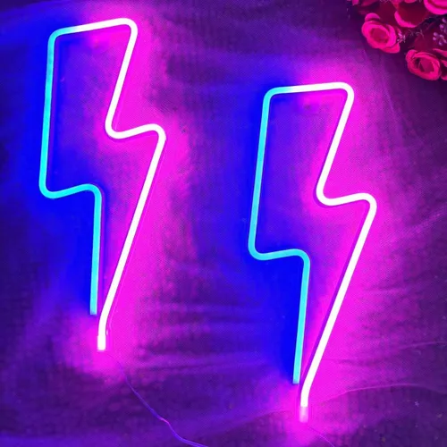 Vista 2 de Letrero de neón para decoración de pared, diseño de sala de juegos de relámpago, 2 unidades Funciona con pilas para dormitorio, luces LED de neón