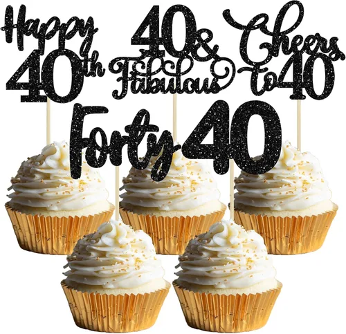 Vista 18 de Paquete de 30 adornos para cupcakes con purpurina de doble dígito para cumpleaños de 10 años, para cumpleaños, aniversario, fiesta, suministros