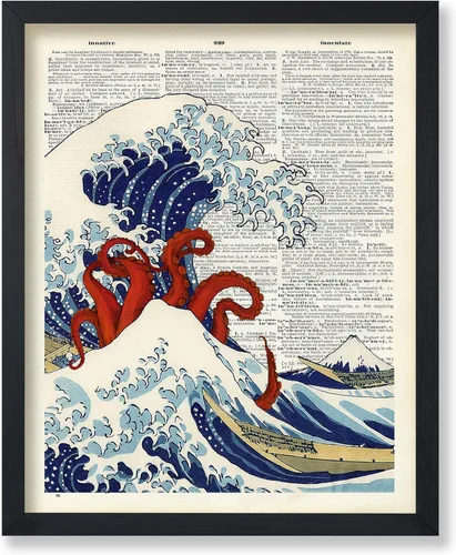 Vista 27 de Poster Master Póster de pulpo para parejas, póster de diccionario, arte Kraken, regalo romántico para él, ella, amantes, decoración náutica