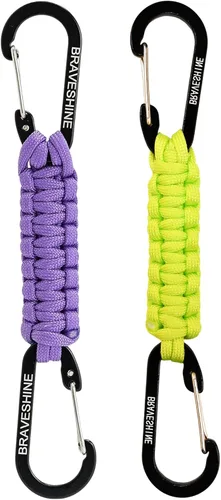 Vista 23 de BRAVESHINE Mosquetón de llavero con clip de paracord, gancho de anillo en D para lanyard, colgador para cochecito, llavero para botella de agua