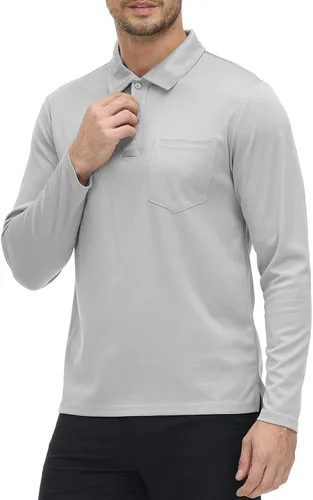 Vista 9 de Rdruko Polo para hombre con bolsillo de manga larga de secado rápido para golf al aire libre con cuello