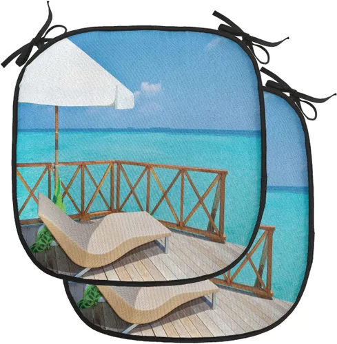 Vista 31 de Lunarable Cojín para silla costera, diván del desierto, descanso solitario, vacaciones, tropical, resort playa, ocio, asiento acolchado para cocina