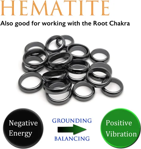 Vista 33 de Morchic - Anillos unisex de piedras de hematita, para equilibrar ansiedad, chakra raíz, (paquete de tamaños mixtos)