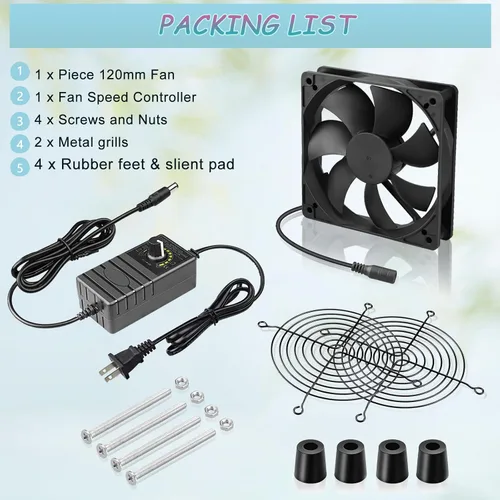 Vista 6 de Ventilador de computadora de 4.724 in x 0.984 in con enchufe de CA, 110 V, 120 V, 220 V, 240 V CA a CC 12 V, velocidad variable para electrónica