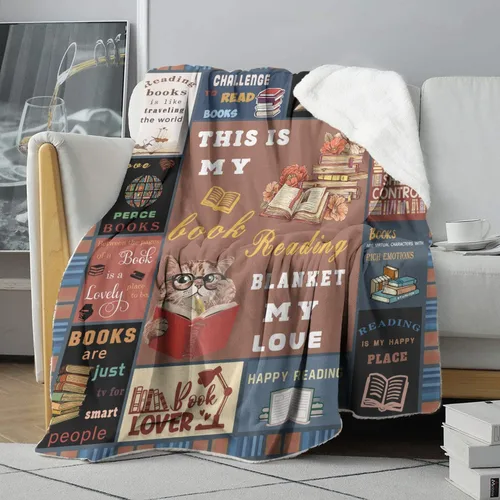 Vista 6 de Regalos para Amantes de los Libros Manta Sherpa, Manta de Doble Capa de Franela Ultra Suave y Cálida, Regalos de Club de Lectura para Bibliotecarios