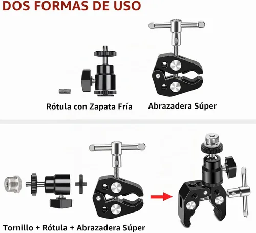 Vista 8 de Pinza de micrófono con cabeza de bola ajustable y tornillo de micrófono, compatible con micrófonos y accesorios de fotografía