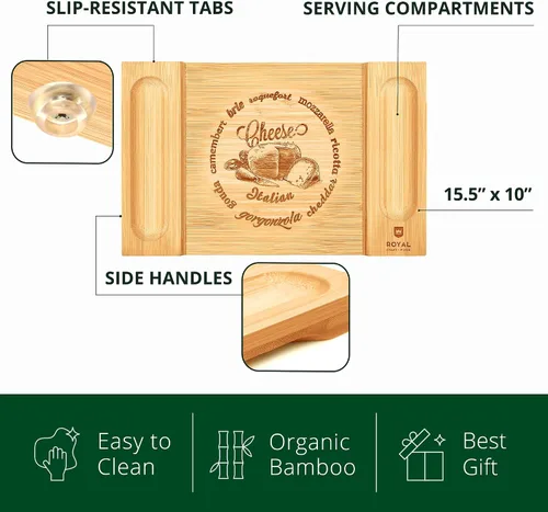 Vista 2 de ROYAL CRAFT WOOD Tabla grande de quesos y charcutería – Tabla grande de queso de bambú – Bandeja para servir – Regalos de inauguración de la casa