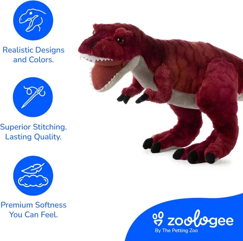 Vista 7 de The Petting Zoo Peluche de dinosaurio T-Rex, regalo para niños, animales de dinosaurio, juguete de peluche de dinosaurio T-Rex rojo de 15 pulgadas