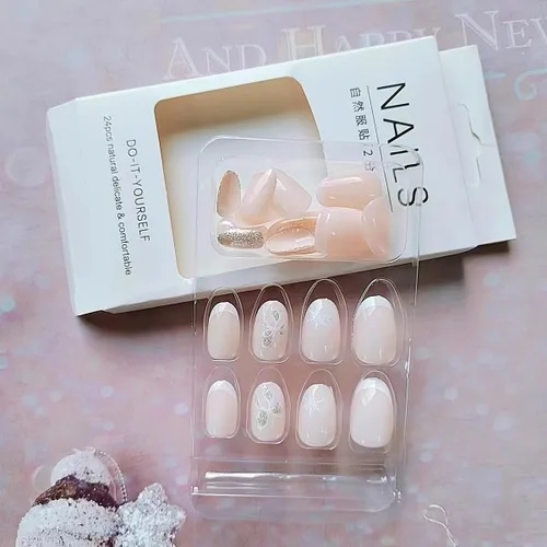 Vista 3 de 24 uñas postizas blancas francesas a presión cuadradas cortas – Uñas postizas de Navidad a presión, arco de copo de nieve, puntas de uñas postizas
