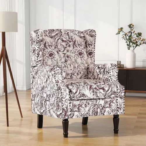 Vista 23 de High Back Accent Chair, Fabric Upholstered Armchair Wingback Chair for Living Room, Comfy Bedroom Reading Seat with Solid Wood Legs, Beige