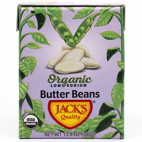 Vista 2 de Jack's Granos de mantequilla blanca orgánica de 13.4 onzas Relleno de proteína y fibra, bajo en sodio y sin OMG (paquete de 8)