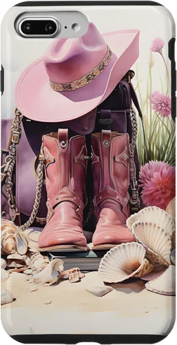 Vista 12 de Botas rosas y sombrero de vaquero Funda floral de vaquera costera para iPhone 17