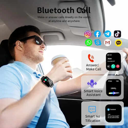 Vista 2 de Reloj inteligente, relojes inteligentes para hombres y mujeres, rastreador de fitness HD de 1.85 pulgadas (respuesta/hacer llamadas), más de 120