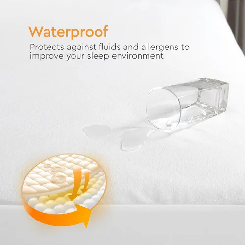 Vista 3 de Sleep Mantra Protector de colchón impermeable – Terry – Funda de cama transpirable, silenciosa e hipoalergénica – Estilo de sábana bajera