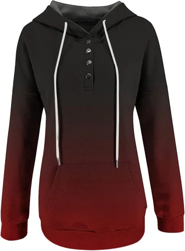 Vista 10 de Sudaderas con capucha para mujer, con cuello de botón, sin botones, con cordón, manga larga, lindas, ropa para adolescentes y niñas