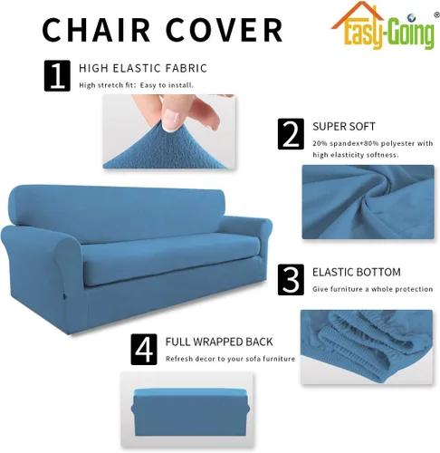 Vista 4 de Easy-Going - Funda elástica de microfibra de 2 piezas para sofá, funda suave de elastano, lavable, parte inferior elástica, protector para muebles