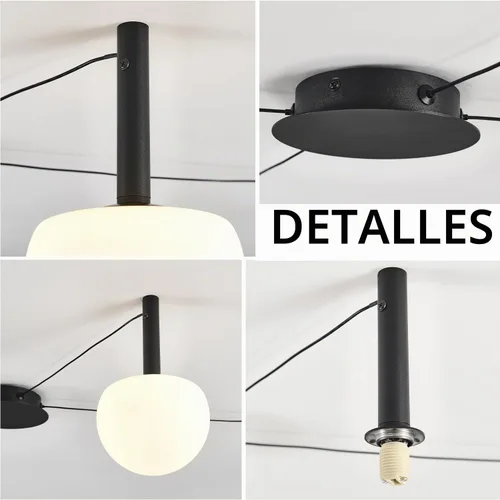 Vista 7 de Lámpara de Techo Semiempotrada de Cristal Negro de 3 Luces Adecuada para Salas de Estar, Dormitorios, Pasillos, Comedores, Comedores, Lámpara