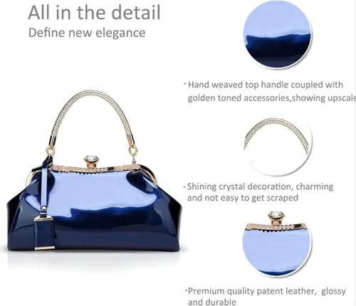 Vista 5 de Bolso de mano de charol brillante para mujer, bolso de mano con asa superior, bolso de hombro de noche, bolso de boda, bolso retro