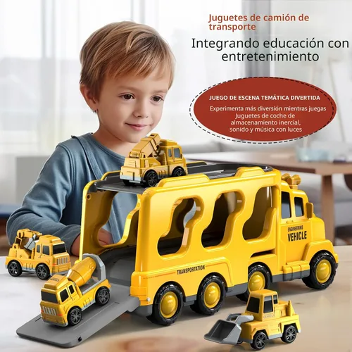 Vista 5 de Beby Buty Camiones de Construcción 5 en 1 para Niños de 3-5 años, Juguetes de Coches y Camiones para Niños Pequeños con Luz y Sonido, Incluye Grúa