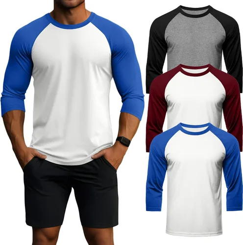 Vista 20 de Huukeay - Paquete de 3 camisas para hombre de 3/4 de manga, cuello redondo, camisetas de béisbol, camisetas atléticas que absorben la humedad