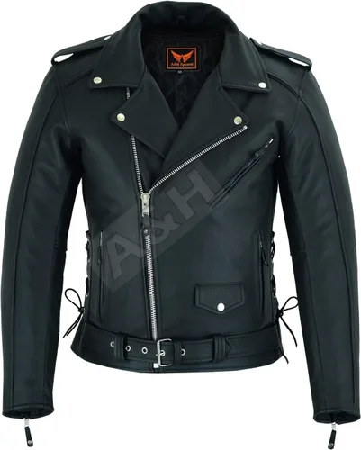Vista 2 de A&H Apparel Chaqueta de cuero para hombre con forro de piel de búfalo de grano superior