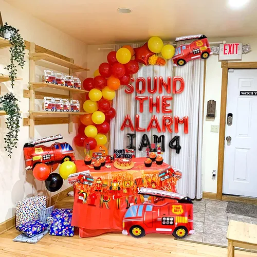 Vista 6 de LaVenty Sound The Alarm I Am 4 Globos de bomberos para decoración de cumpleaños de 4º cumpleaños