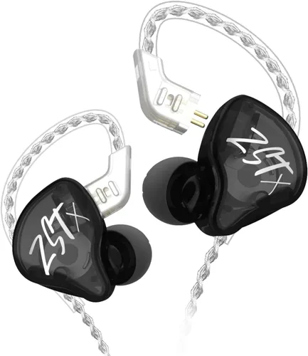 Vista 10 de Audífonos intrauriculares KZ ZST X, auriculares con controlador doble híbrido dinámico mejorado ZSTX, audífonos estéreo HiFi IEM con cable Negro