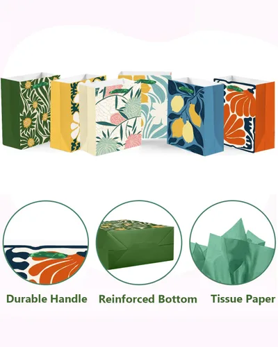 Vista 3 de qiqee Clash Flowers - Bolsas de regalo de papel con asas de papel de seda, 12 piezas de 2.4 x 4.7 x 6.3 pulgadas, tamaño pequeño