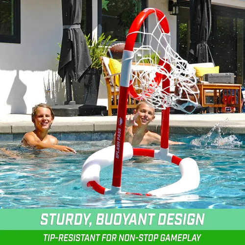 Vista 6 de GoSports Splash Pass - Juego de fútbol flotante para piscina, incluye aro, 4 balones de fútbol y bomba