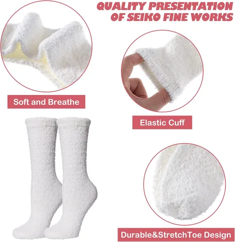Vista 6 de Calcetines mullidos para mujer, esponjosos, cálidos, tipo pantufla de invierno, de microfibra, suaves, para dormir en casa 1 par Blanco