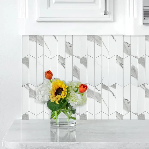 Vista 3 de HOMEART Arrow Tiles Azulejos Despegar y Pegar para Salpicadero de Cocina, Azulejos Autoadhesivos de Mármol Blanco Patrón Espiga para Salpicadero