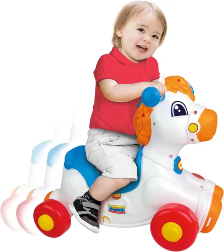 Vista 5 de Winfun Giddy-up Horsey - Juguete mecedor y de montar 2 en 1 - Sensor de movimiento interactivo con sonidos, luces y música, asas de fácil agarre