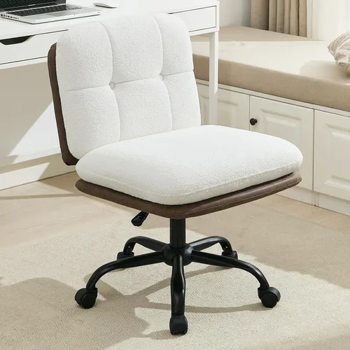 Vista 10 de SOFTHION Silla de escritorio de oficina sin brazos con ruedas de asiento ancho, altura ajustable, giratoria, cómoda silla cruzada para el hogar